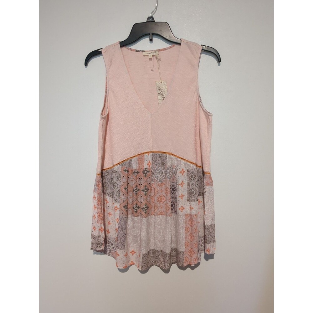Nwt Mystree Peach Sleeveless Boho Top Patchwork S Women's Vee Neck